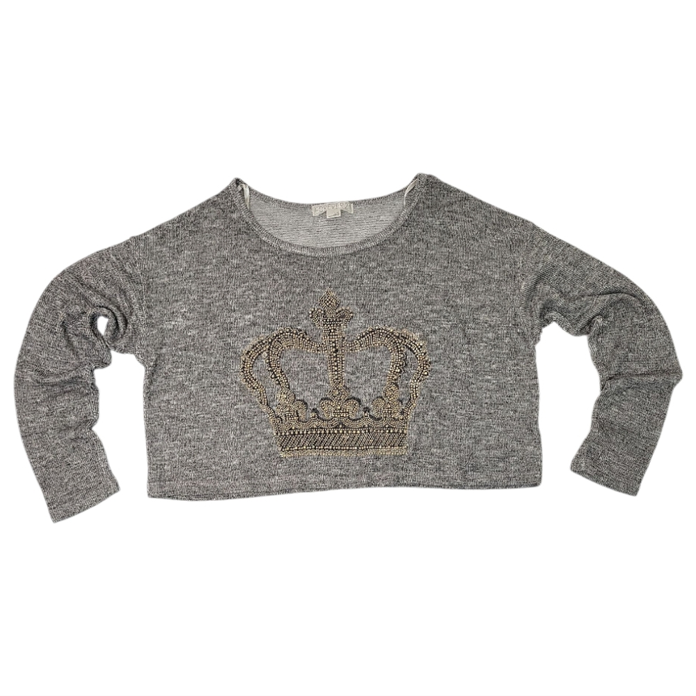 🪷4/$20🪷 NEW Forever 21 Gray Cropped Sweater with Gold Crown Design